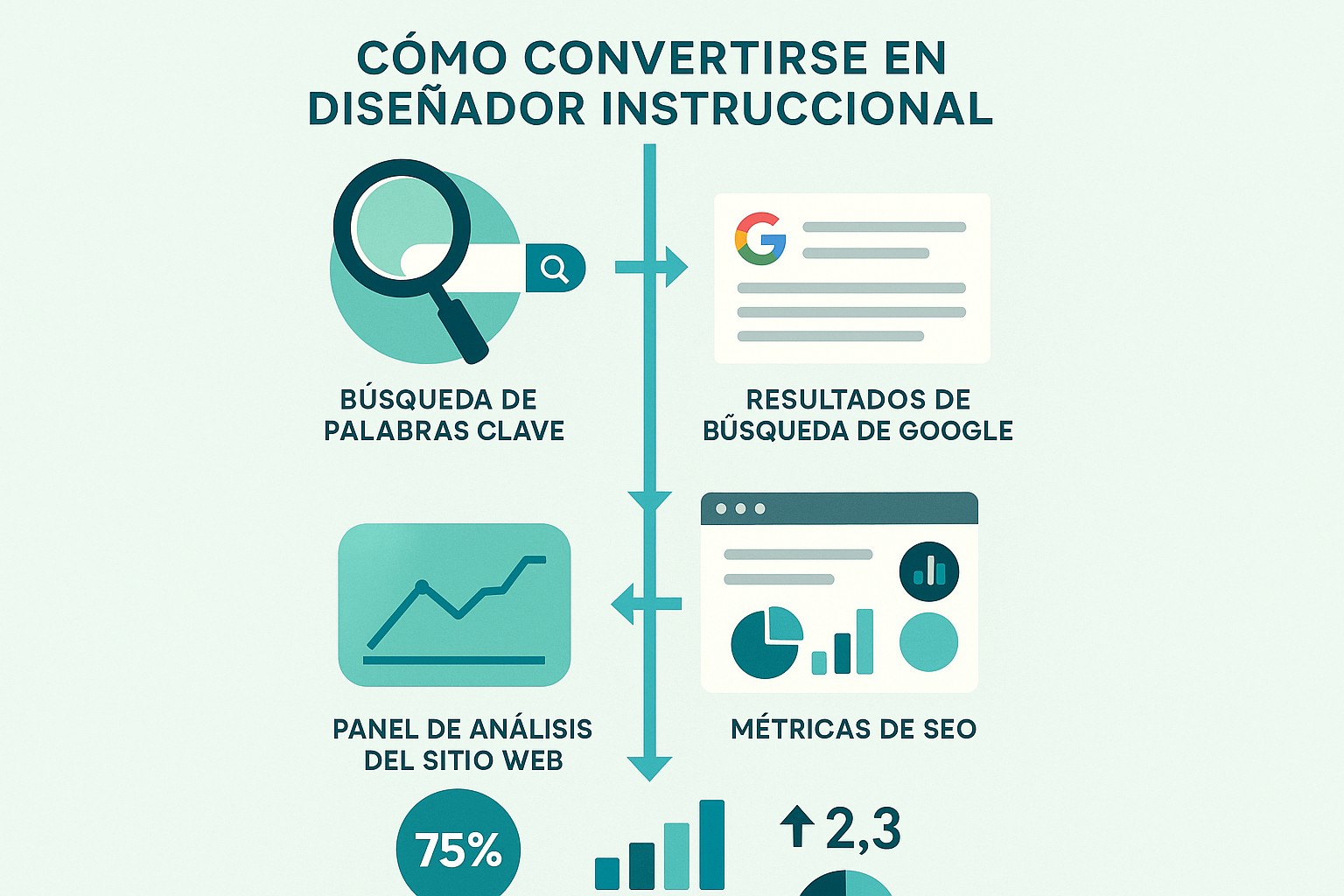 Infografía: conceptos clave de Cómo Convertirse en Diseñador Instruccional: Guía Completa para Empezar