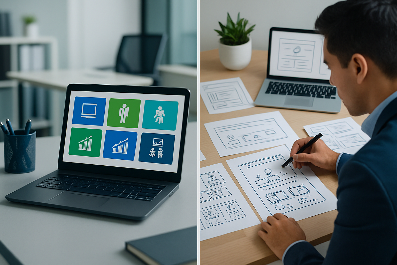 Comparación visual entre e-learning a medida (desarrollo instruccional personalizado) y cursos de catálogo listos para usar en una empresa de LATAM.
