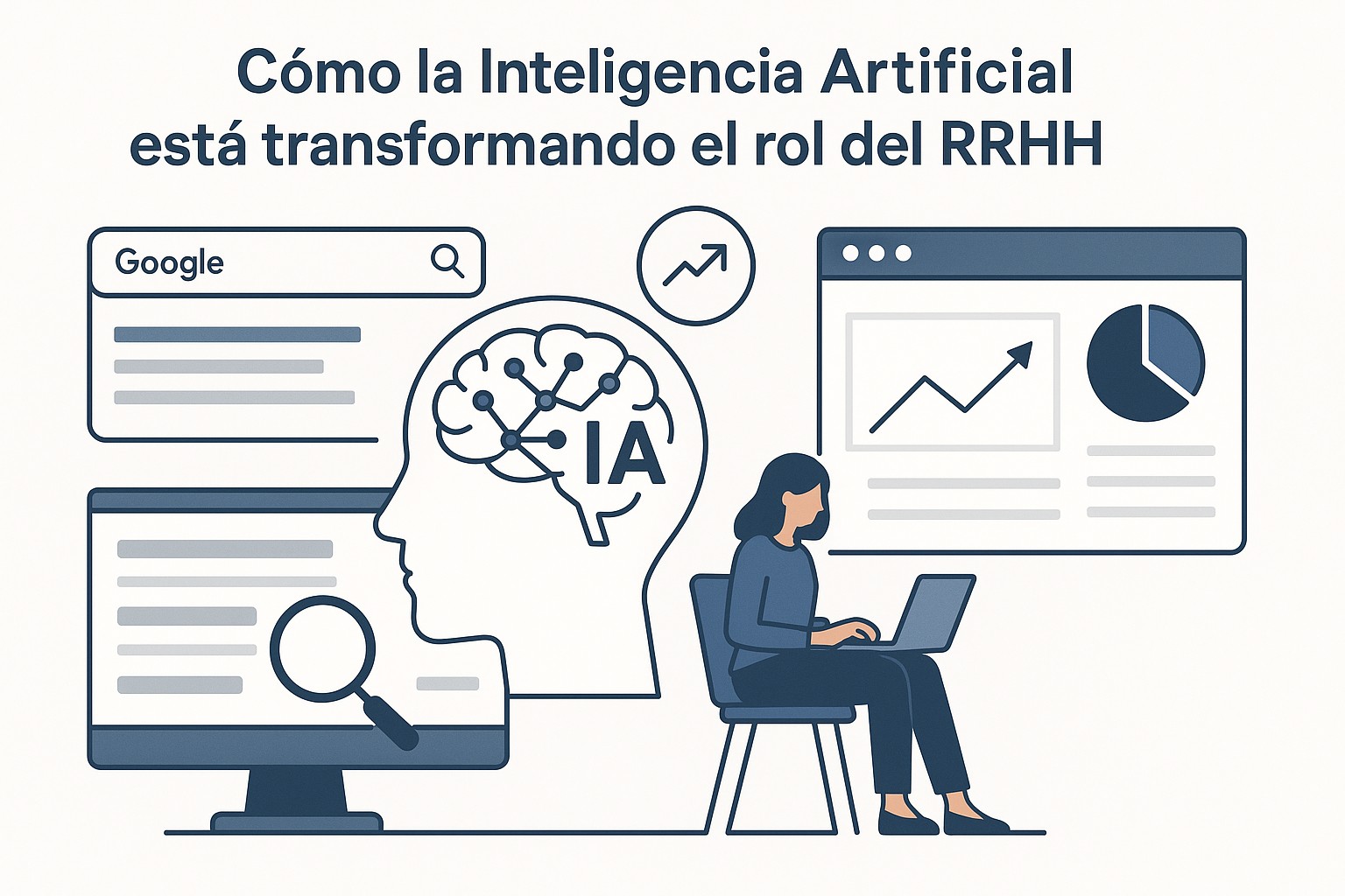 Profesional de RRHH trabajando con herramientas de IA en una pantalla, analizando datos de empleados para la toma de decisiones estratégicas