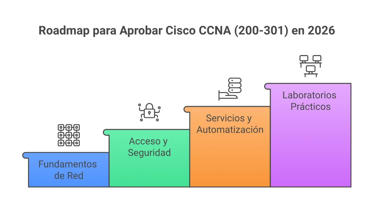 Infografía Roadmap de Certificación Cisco CCNA 200-301 en 2026
