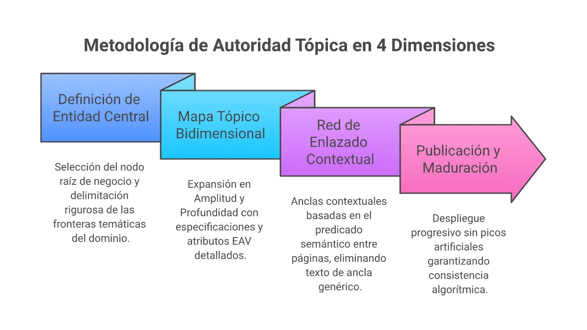 Infografía de las 4 dimensiones de la Autoridad Tópica según la metodología de Koray Tuğberk Gübür