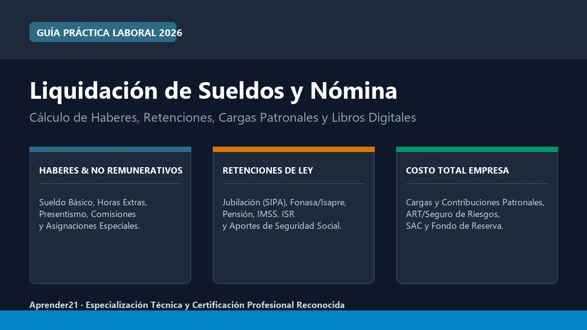 Liquidación de sueldos y gestión de nómina laboral con cálculo de haberes y deducciones 2026