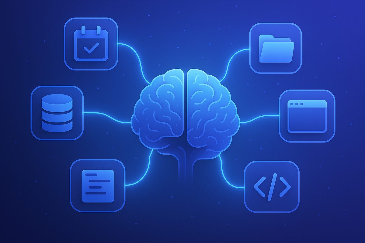 Diagrama de arquitectura de MCP mostrando servidores, clientes y herramientas conectadas