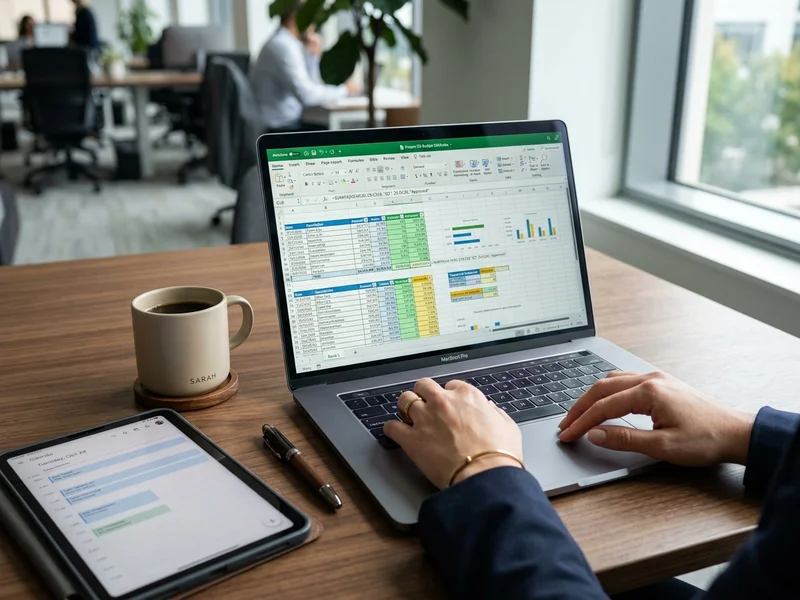 Asistente administrativa analizando datos en planillas de Microsoft Excel y organizando agenda digital corporativa